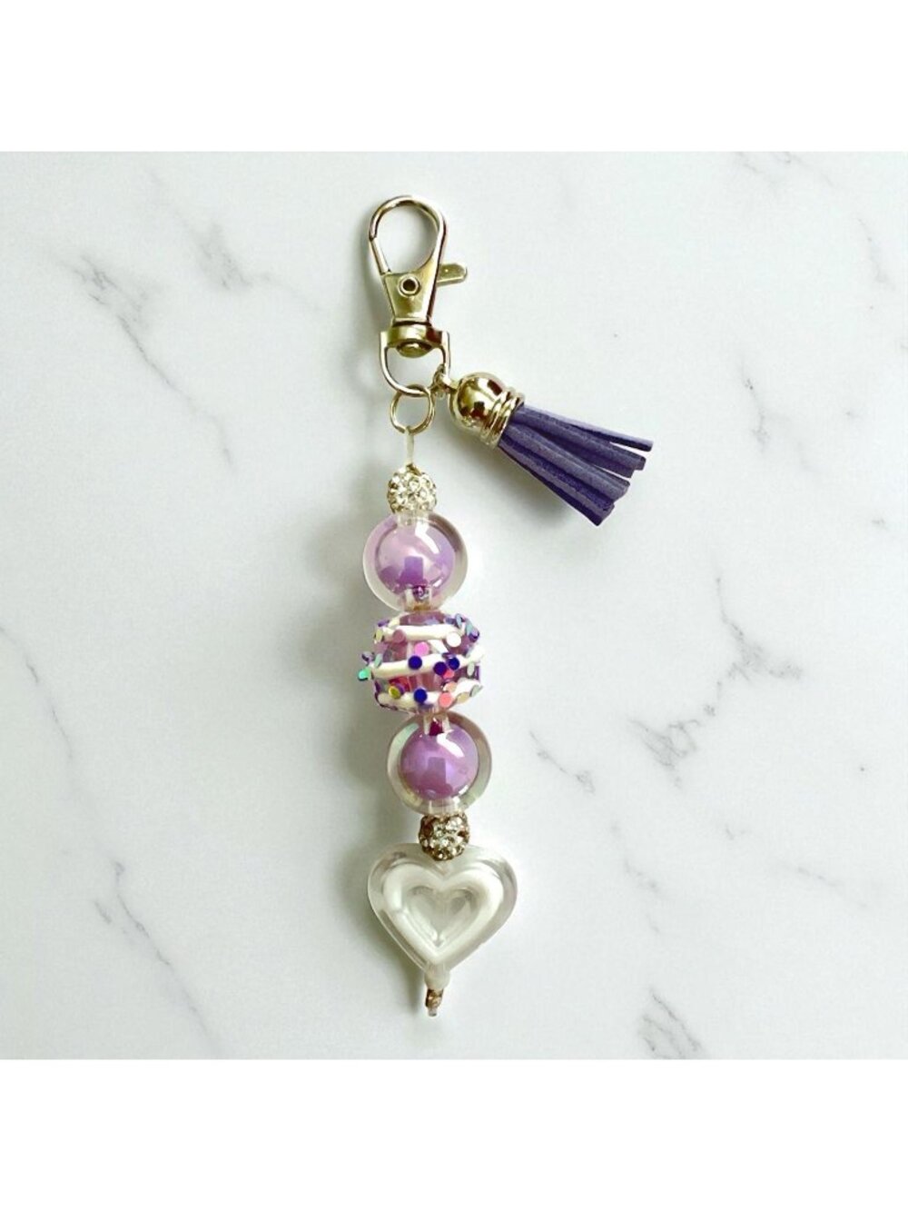 Handmade Keychain-Purse Clip-Lavender With Heart